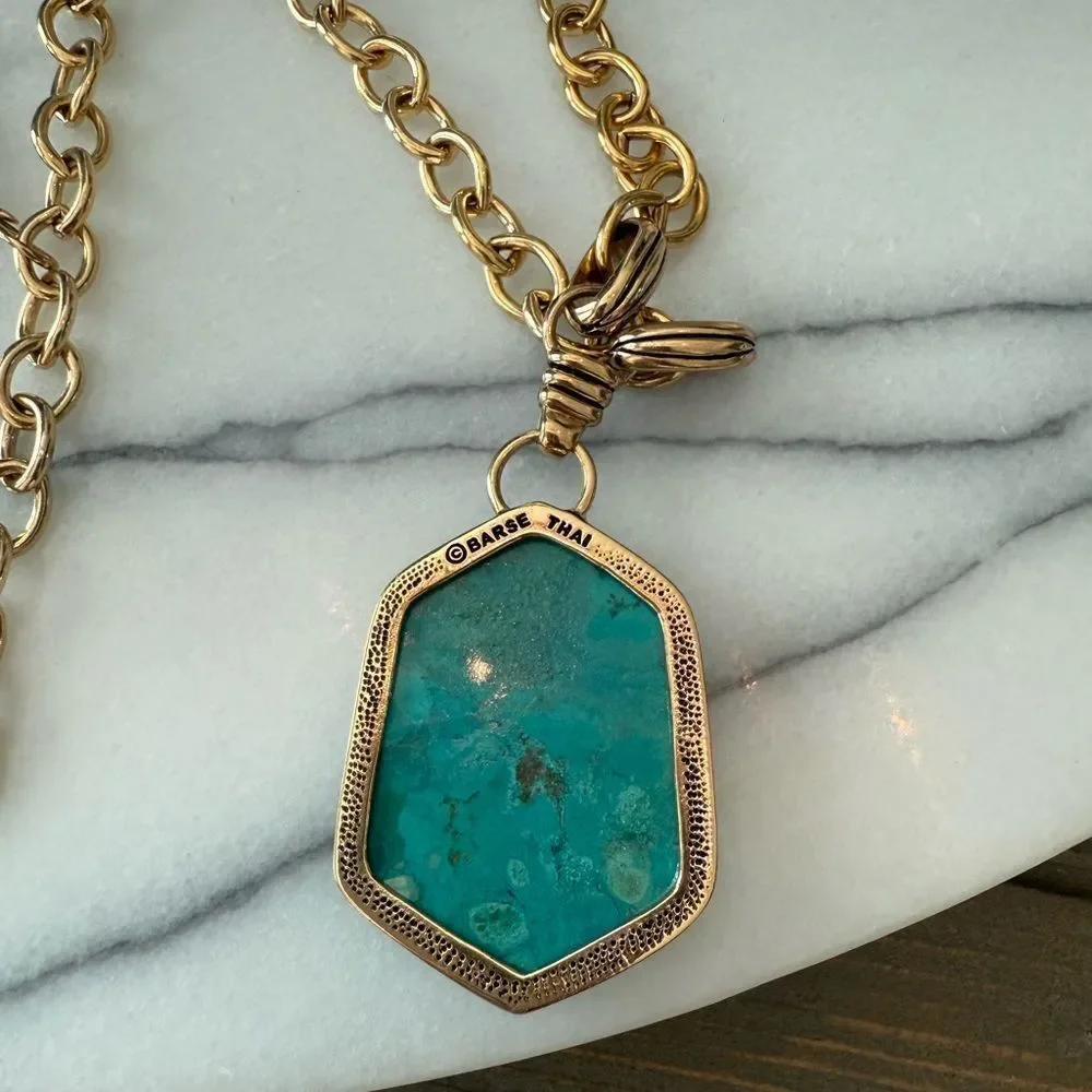Studio Barse Gold Chain Necklace with Teal Green Stone Pendant